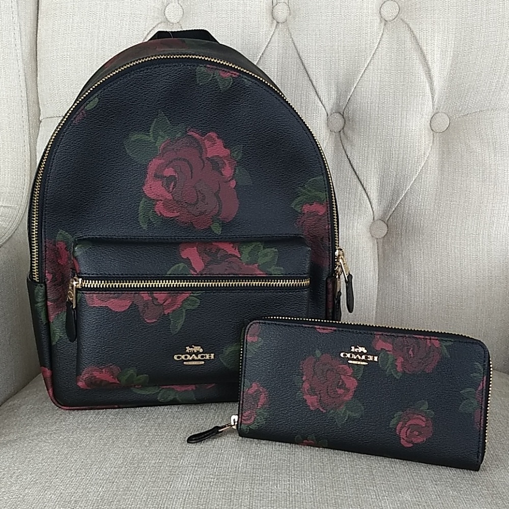NWT Coach Jumbo Floral backpack and wallet set - Picture 1 of 8